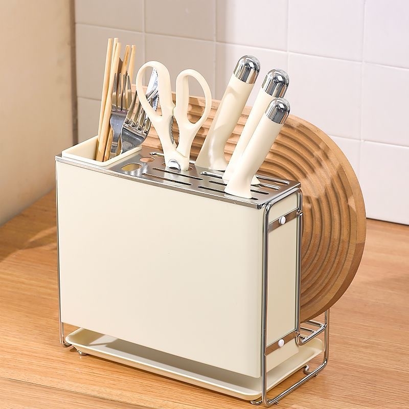 Πολυλειτουργική θήκη αποθήκευσης μαχαιριών, ξυλάκια φαγητού και σανίδων κοπής — ορθογώνιος σχεδιασμός, εγκατάσταση σε πάγκο, χάλυβας άνθρακα