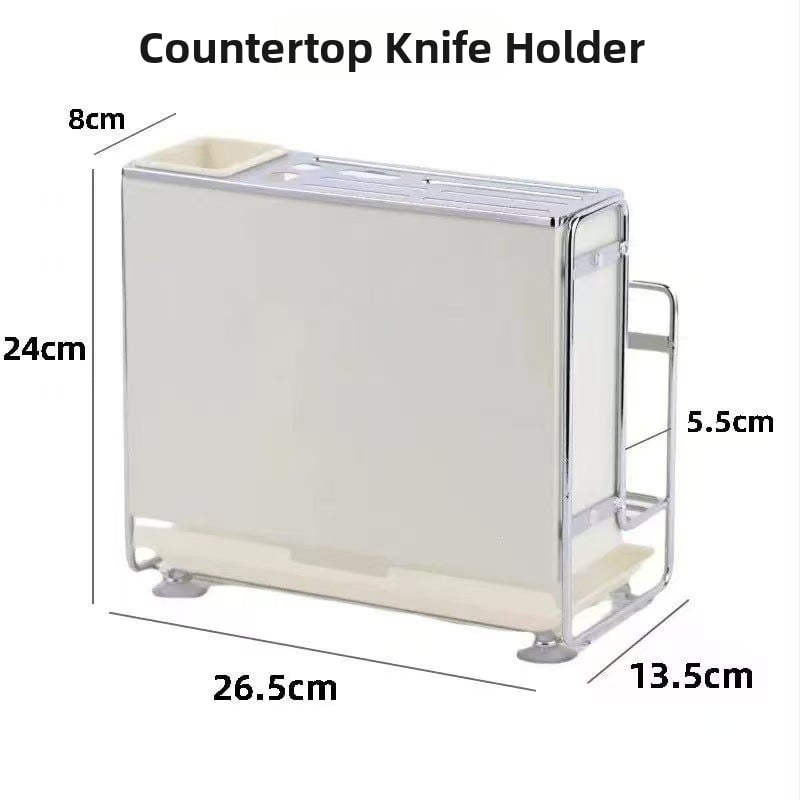 Πολυλειτουργική θήκη αποθήκευσης μαχαιριών, ξυλάκια φαγητού και σανίδων κοπής — ορθογώνιος σχεδιασμός, εγκατάσταση σε πάγκο, χάλυβας άνθρακα