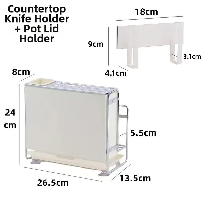 Πολυλειτουργική θήκη αποθήκευσης μαχαιριών, ξυλάκια φαγητού και σανίδων κοπής — ορθογώνιος σχεδιασμός, εγκατάσταση σε πάγκο, χάλυβας άνθρακα