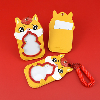 Кожен държач за карти с двойни отделения и разтегателен ключодържател — висулка за кола, тема Годината на коня