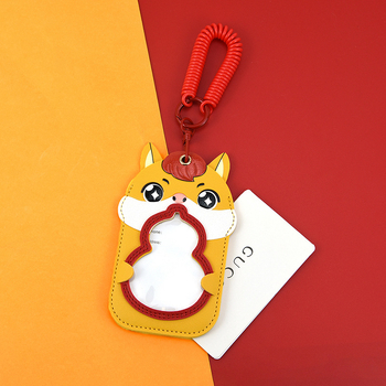 Кожен държач за карти с двойни отделения и разтегателен ключодържател — висулка за кола, тема Годината на коня