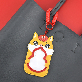 Кожен държач за карти с двойни отделения и разтегателен ключодържател — висулка за кола, тема Годината на коня