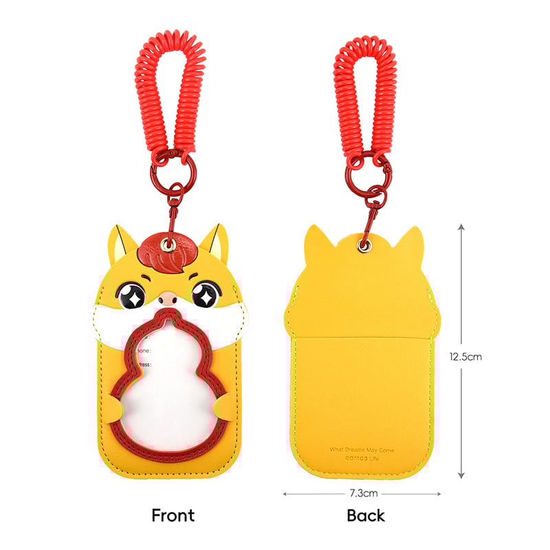 Кожен държач за карти с двойни отделения и разтегателен ключодържател — висулка за кола, тема Годината на коня