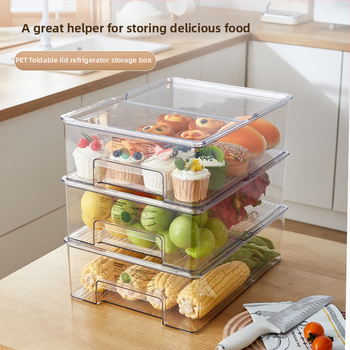 Японски стил кутия за съхранение в хладилник, пластмасова, сгъваема с капак, който се отваря, запазва плодове и зеленчуци свежи