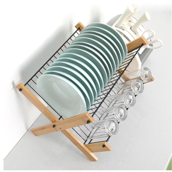Ράφι αποστράγγισης πιάτων, αναδιπλούμενο από μπαμπού και ξύλο, κουζίνας, μοντέρνος μινιμαλισμός (Προέλευση: Κίνα, Εκκίνηση: 2025)