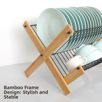 Ράφι αποστράγγισης πιάτων, αναδιπλούμενο από μπαμπού και ξύλο, κουζίνας, μοντέρνος μινιμαλισμός (Προέλευση: Κίνα, Εκκίνηση: 2025)