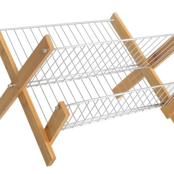 Ράφι αποστράγγισης πιάτων, αναδιπλούμενο από μπαμπού και ξύλο, κουζίνας, μοντέρνος μινιμαλισμός (Προέλευση: Κίνα, Εκκίνηση: 2025)