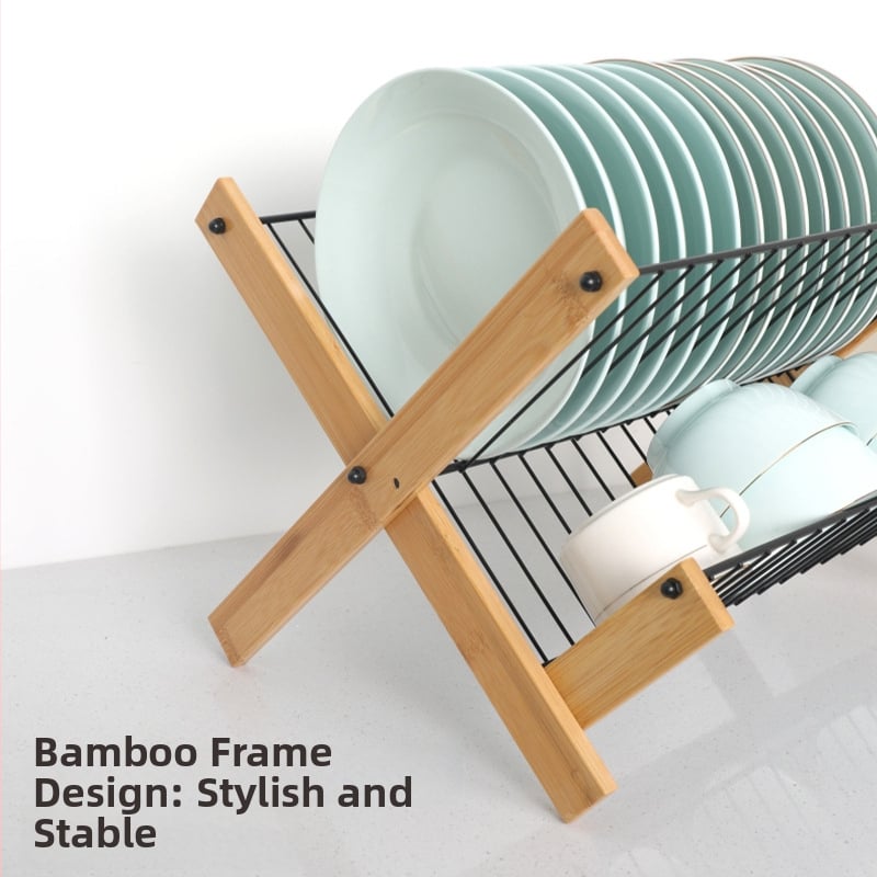 Ράφι αποστράγγισης πιάτων, αναδιπλούμενο από μπαμπού και ξύλο, κουζίνας, μοντέρνος μινιμαλισμός (Προέλευση: Κίνα, Εκκίνηση: 2025)