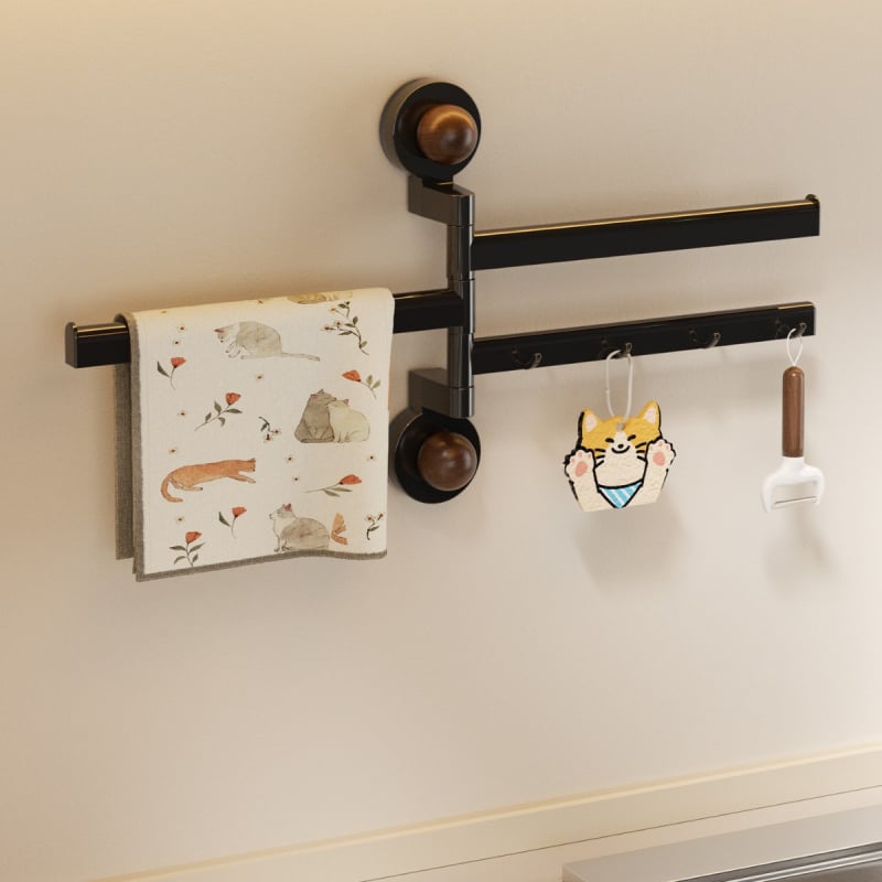 Κλασικού στυλ ράφι κουζίνας για σκεύη με βεντούζα, περιστρεφόμενοι γάντζοι, πτυσσόμενο και μετακινούμενο, PET υλικό