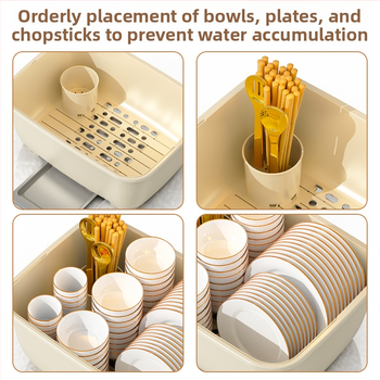 Τοίχο-μονταριστό ράφι πιάτων με απόστραγγιση και θήκη αποθήκευσης με καπάκι για μπολ και πιάτα