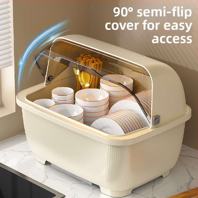 Τοίχο-μονταριστό ράφι πιάτων με απόστραγγιση και θήκη αποθήκευσης με καπάκι για μπολ και πιάτα