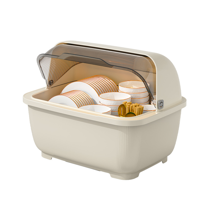 Τοίχο-μονταριστό ράφι πιάτων με απόστραγγιση και θήκη αποθήκευσης με καπάκι για μπολ και πιάτα