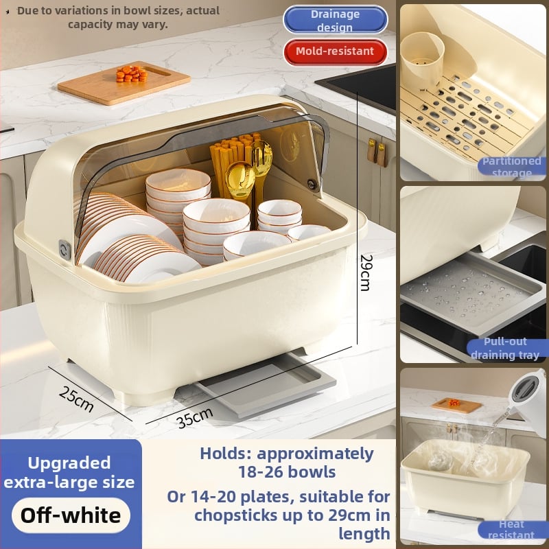 Τοίχο-μονταριστό ράφι πιάτων με απόστραγγιση και θήκη αποθήκευσης με καπάκι για μπολ και πιάτα
