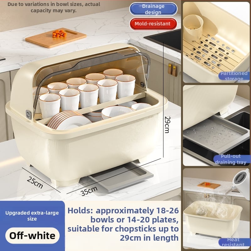 Τοίχο-μονταριστό ράφι πιάτων με απόστραγγιση και θήκη αποθήκευσης με καπάκι για μπολ και πιάτα