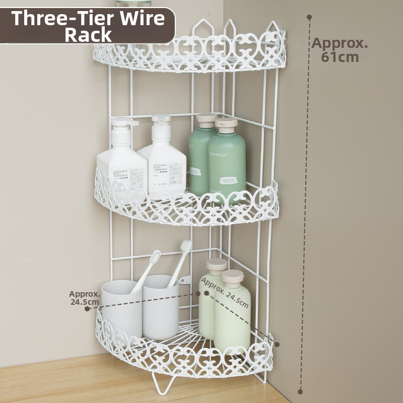 3-επίπεδο γωνιακό ράφι από σίδηρο, χωρίς διάτρηση, για κουζίνα και μπάνιο