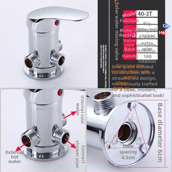 Sprchový miešací ventil pre solárny ohrievač vody – Typ A zliatina, malý Tee; prevádzkový tlak 10; teplota teplej vody 100°C; prietok výstupu 10; použitie: umývadlo