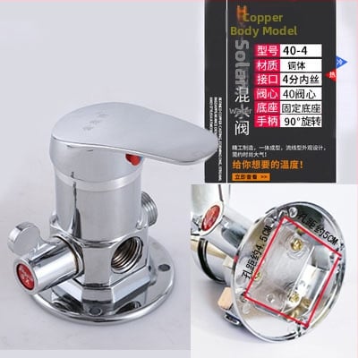 Sprchový miešací ventil pre solárny ohrievač vody – Typ A zliatina, malý Tee; prevádzkový tlak 10; teplota teplej vody 100°C; prietok výstupu 10; použitie: umývadlo