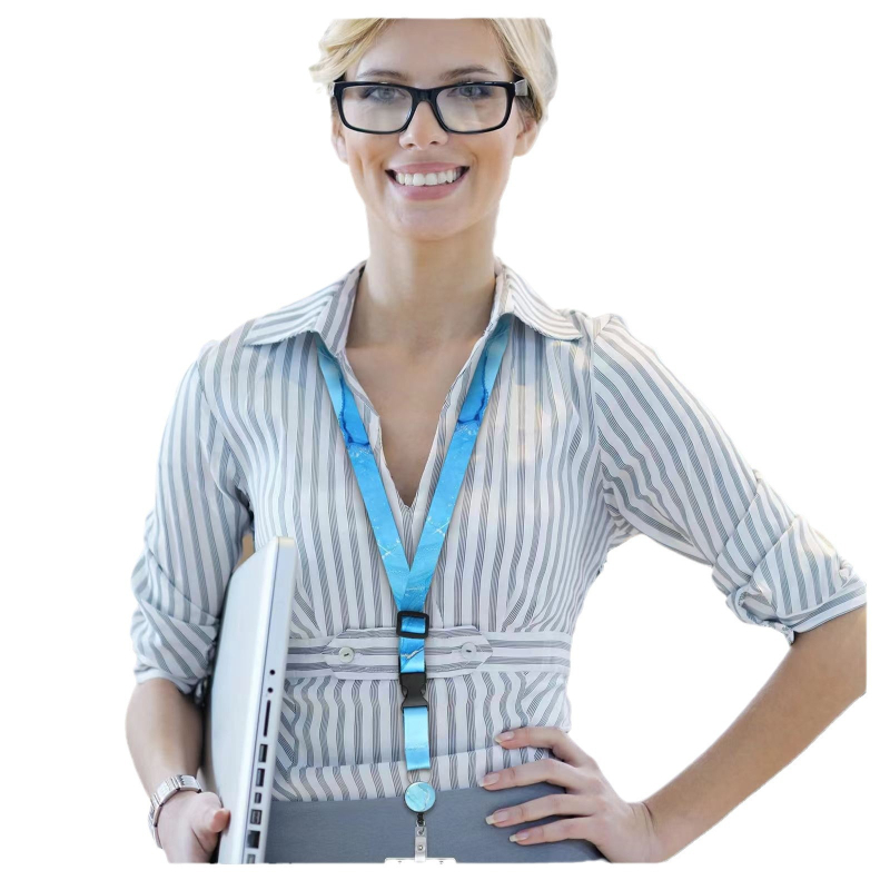 Lanyard za karticu od poliestera s mramornim uzorkom, s izvučnim mehanizmom i PVC držačem za karticu