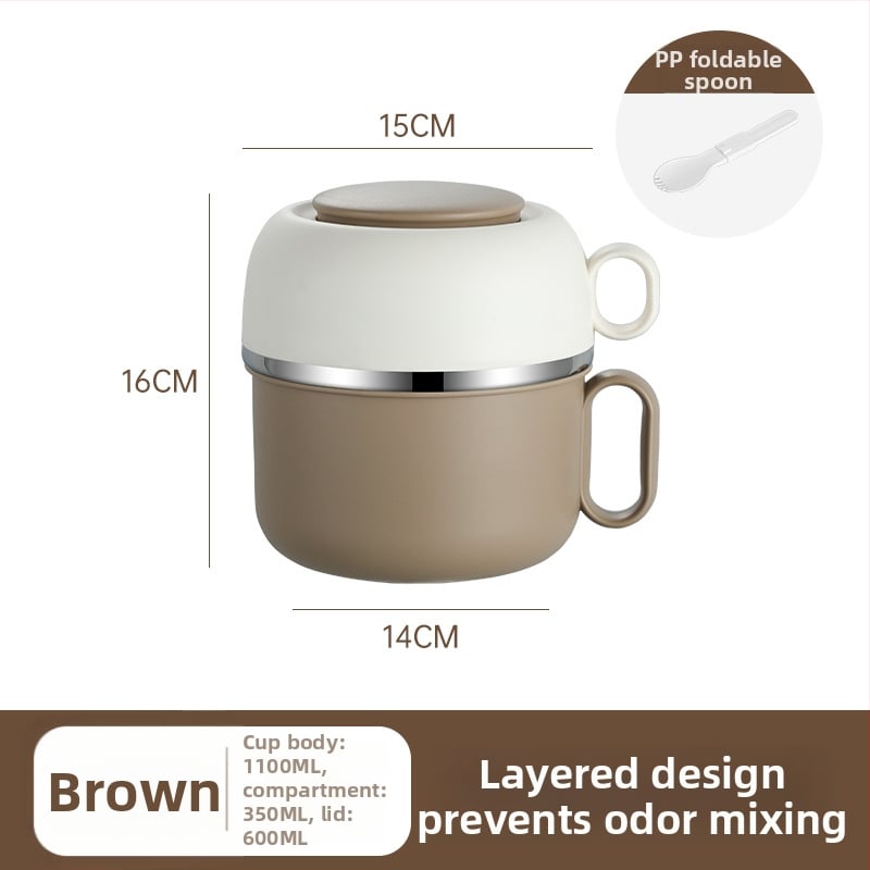 Cutie prânz din oțel inoxidabil 304 – rotundă, dublu compartiment, 1–2 L, de calitate alimentară, sigilată și etanșă