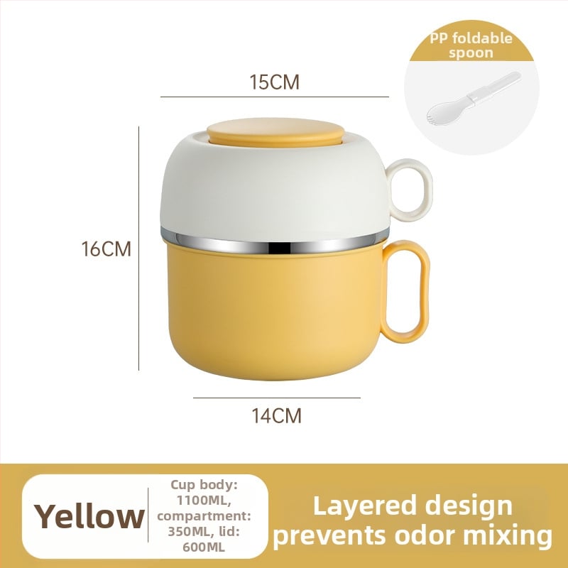 Cutie prânz din oțel inoxidabil 304 – rotundă, dublu compartiment, 1–2 L, de calitate alimentară, sigilată și etanșă