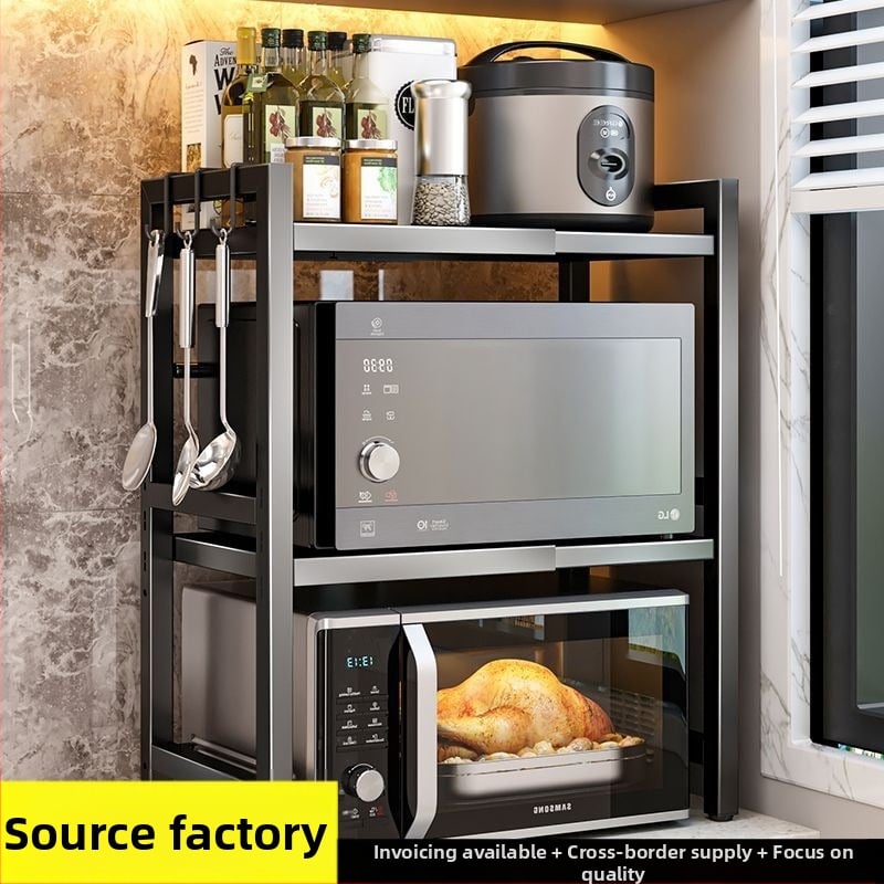 Μεταλλικό ράφι κουζίνας με δύο επίπεδα για φούρνο μικροκυμάτων – συρόμενο, μοντέρνο στυλ απλότητας, διαθέσιμα προσαρμοσμένα δείγματα