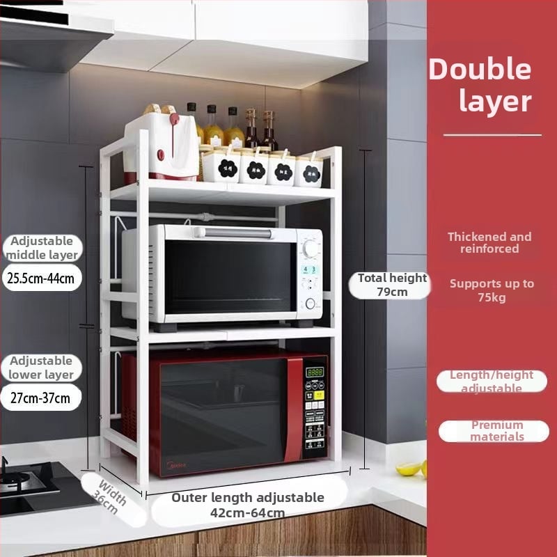 Μεταλλικό ράφι κουζίνας με δύο επίπεδα για φούρνο μικροκυμάτων – συρόμενο, μοντέρνο στυλ απλότητας, διαθέσιμα προσαρμοσμένα δείγματα