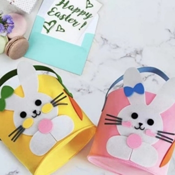 Filc košara za Uskrs s crtanim zeko — ručna izrada, otisak logotipa, prilagodljivo, poklon za Uskrs