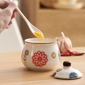 Japanski stil keramički set posuda za začine s poklopcem, kućna uporaba; za sol, MSG i ljuto ulje otporno na visoke temperature