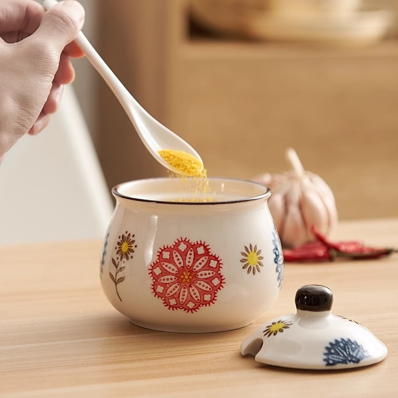 Japanski stil keramički set posuda za začine s poklopcem, kućna uporaba; za sol, MSG i ljuto ulje otporno na visoke temperature