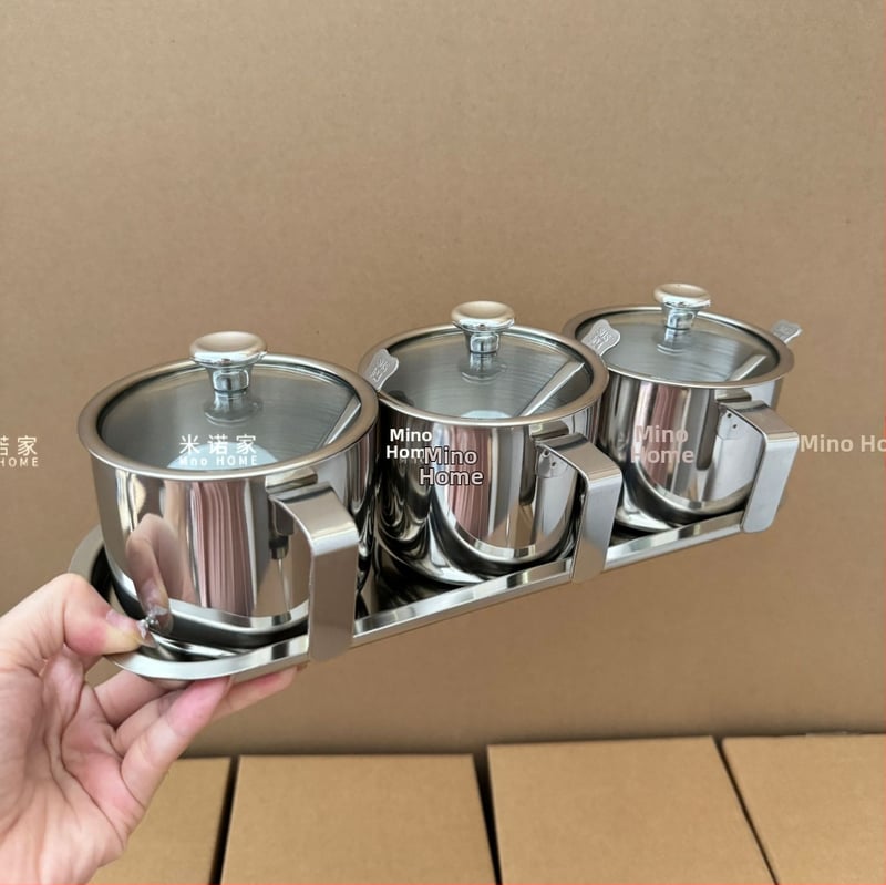 Set depozitare condimente, oțel inoxidabil 304, design îngroșat, cu capac, pentru condimente solide, bucătărie, premium