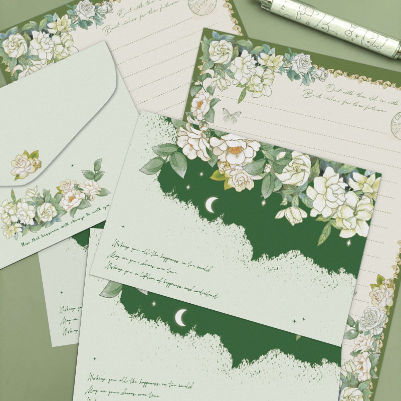 Paper Sutra paket pisama — dvostruki offset papir, 4 kuverte + 4 pisma, Model kuverte №1, Kineski stil kuverte, bez loga