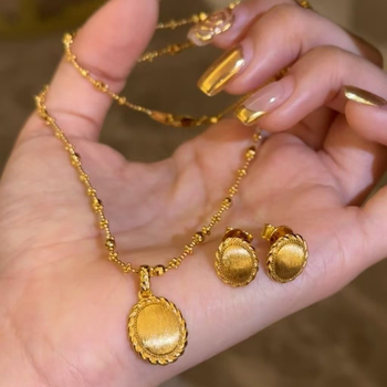 Σετ κολιέ και σκουλαρίκια σε ιταλικό αντίκα στυλ, βουρτσισμένο μοτίβο στάχυ σίτου και αβγού, μενταγιόν από ασήμι 925, αλυσίδα με μπαλάκια, ηλεκτροπλατίωση, ελαφρύς πολυτελής χαρακτήρας