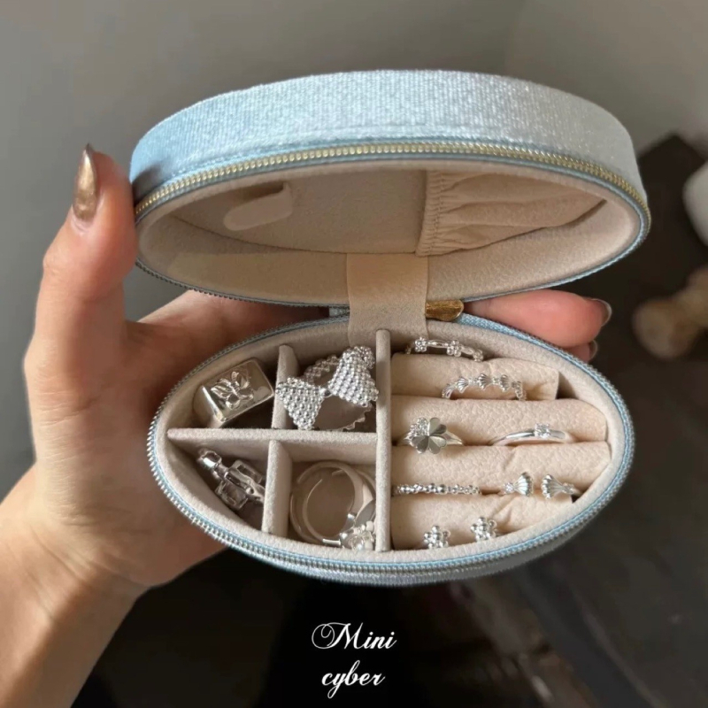 Овална кутия за съхранение на пръстени с кадифено вътрешно покритие, портативна пътуваща кутия за бижута — Материал: композитни материали; Опаковка: кутия; Назначение: съхранение на пръстени; Марка: For beauty