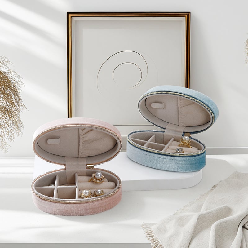 Овална кутия за съхранение на пръстени с кадифено вътрешно покритие, портативна пътуваща кутия за бижута — Материал: композитни материали; Опаковка: кутия; Назначение: съхранение на пръстени; Марка: For beauty