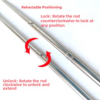 Nerezová oceľová teleskopická tyč na sieť na ryby, predĺžená, viacfunkčná s nastavením polohy, skladacia