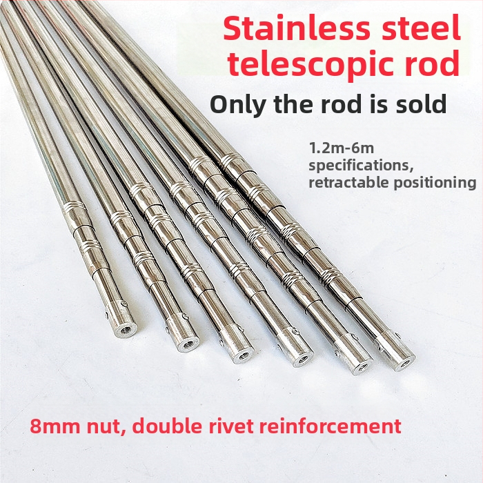 Nerezová oceľová teleskopická tyč na sieť na ryby, predĺžená, viacfunkčná s nastavením polohy, skladacia