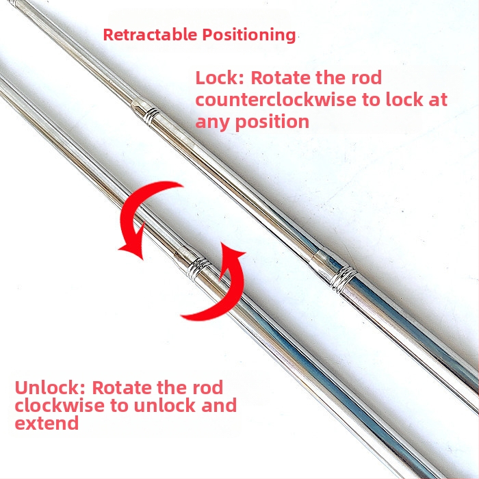 Nerezová oceľová teleskopická tyč na sieť na ryby, predĺžená, viacfunkčná s nastavením polohy, skladacia