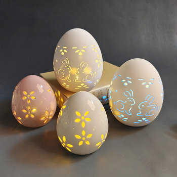 Keramičko uskršnje jaje kao dekorativni predmet s osvjetljenjem; pečena keramika, mogućnost prilagodbe i ispisa logotipa.