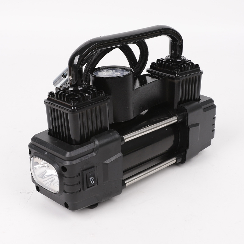 Prijenosna električna pumpa za pneumatike s dvostrukim cilindrom, LED svjetlom i manometrom, 12V FS-020