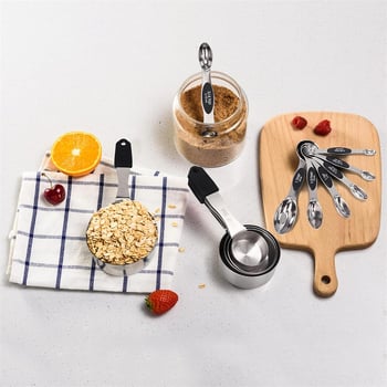 Σετ μετρητικών φλυτζανιών και κουταλιών από ανοξείδωτο ατσάλι, με μαγνητική λαβή από σιλικόνη και διαβαθμισμένες κλίμακες