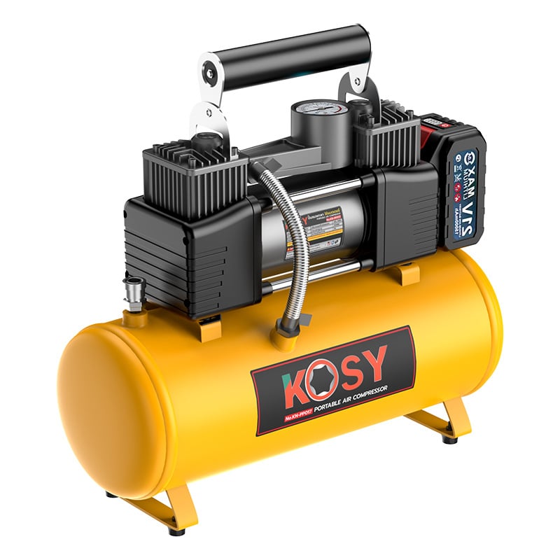 Compresor auto cu două cilindri, 12V, 220W, 50 L/min, funcționare 5–20 min