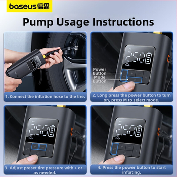 Baseus Ultra-Mini Pro bežična pumpa za zrak u automobilu s mjerenjem tlaka u gumama, digitalni zaslon, upozoravajuća svjetlost, snaga ispod 80W, više od dva cilindra