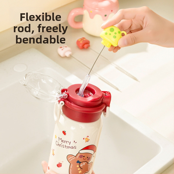 Четка за почистване на бебешки бутилки, биберони и сламки – меки косъмчета, удължена многофункционална чистеща пръчка