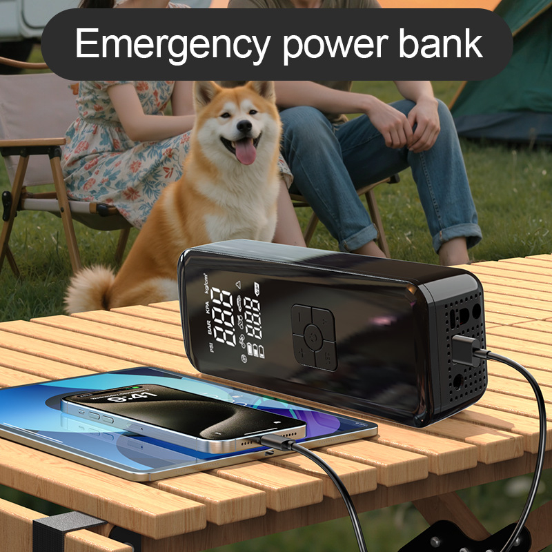 Bežična pumpa za napuhivanje automobila, prijenosna, s digitalnim zaslonom i jump starter baterijom