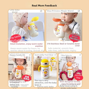 Dječji termos čaša Imperial Star, unutarnji 316 nehrđajući čelik, vanjski 304 nehrđajući čelik, izolacija 6–12 sati, s drškom i slamkom, crtić dizajn