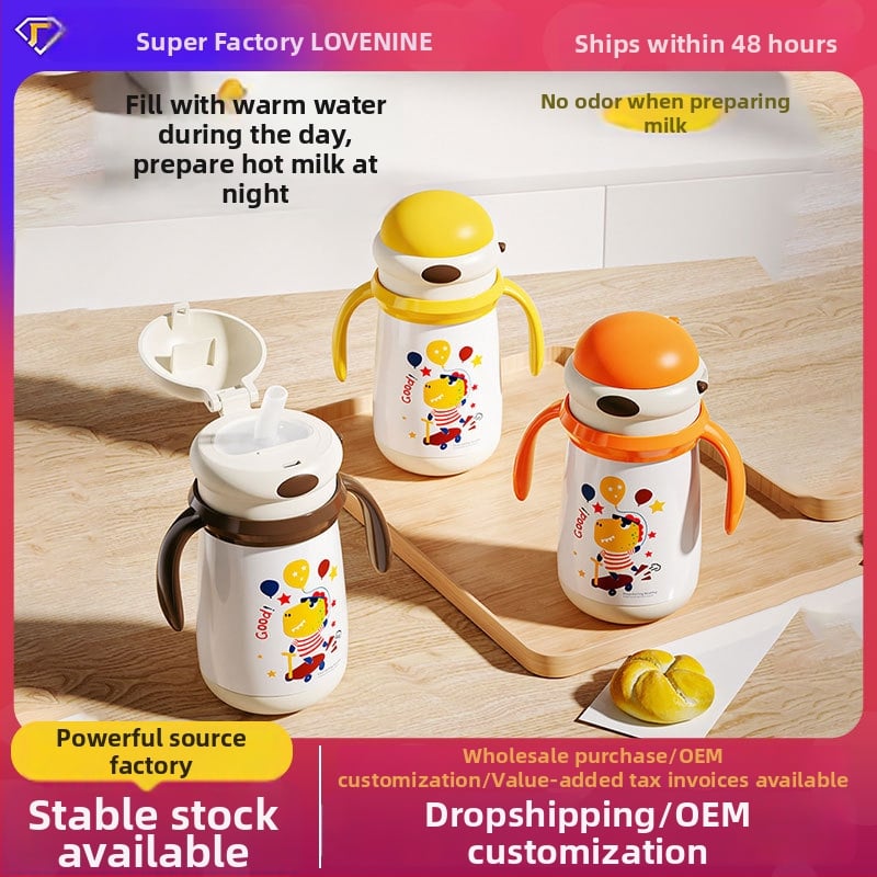 Dječji termos čaša Imperial Star, unutarnji 316 nehrđajući čelik, vanjski 304 nehrđajući čelik, izolacija 6–12 sati, s drškom i slamkom, crtić dizajn