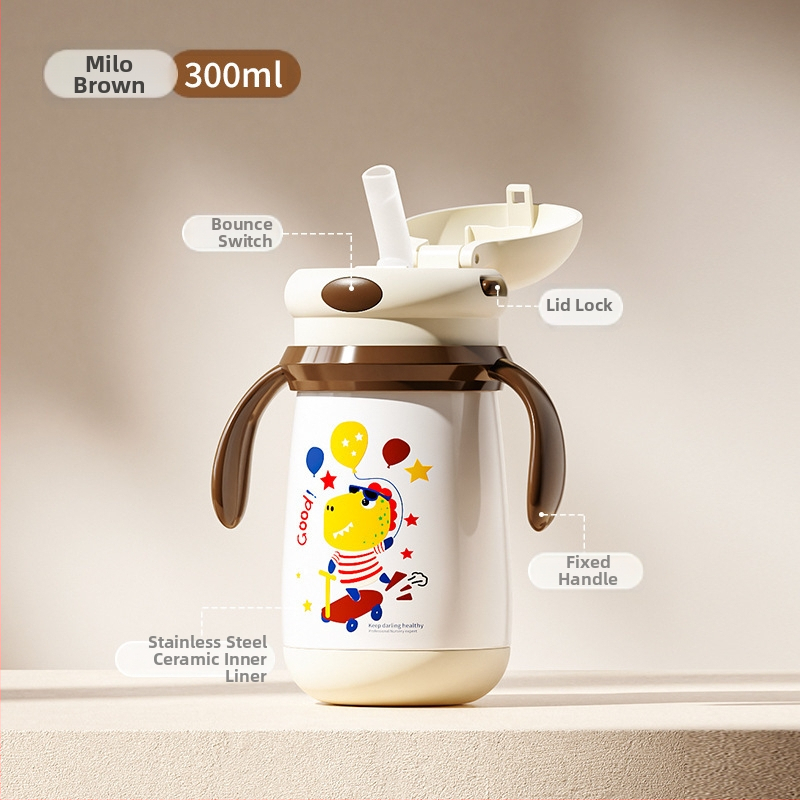 Dječji termos čaša Imperial Star, unutarnji 316 nehrđajući čelik, vanjski 304 nehrđajući čelik, izolacija 6–12 sati, s drškom i slamkom, crtić dizajn