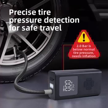 Φορητή USB αντλία φούσκωσης ελαστικών, 12V τροφοδοσία, διπλού κυλίνδρου, 30 L/min ροή αέρα, ψηφιακή οθόνη LCD