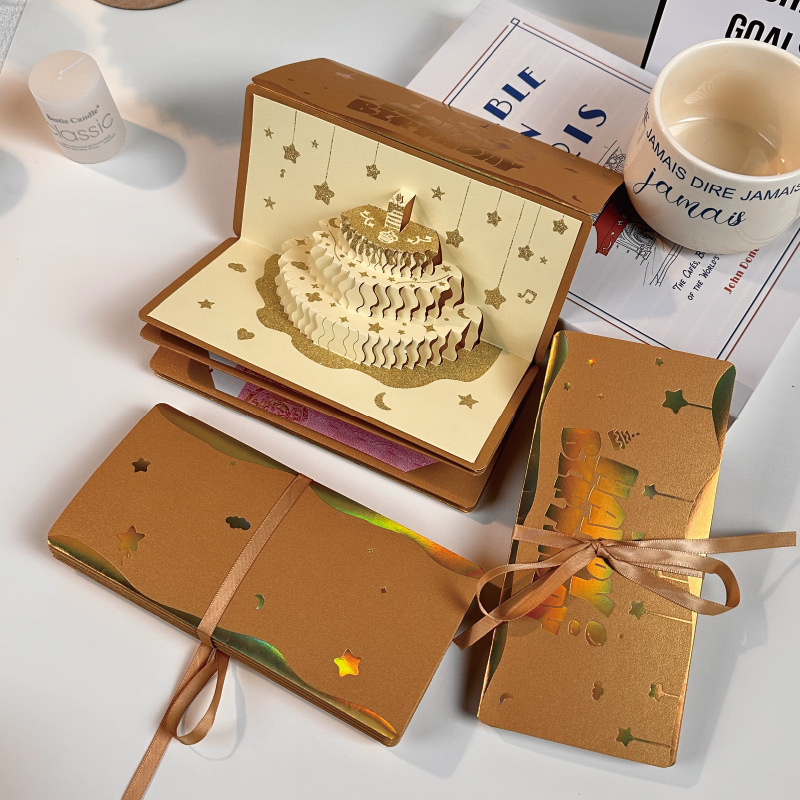 Čestitka s 3D novčanim omotom — Tema Nove godine, papir s svilenim otiskom, kreativan moderni stil