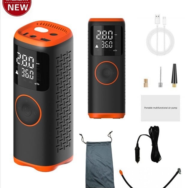 Αντλία αέρα αυτοκινήτου με ψηφιακή οθόνη και ασύρματη διπλή τροφοδοσία, φορητή για ελαστικά – 12V, μπαταρία λιθίου, μήκος καλωδίου 3 m, 35 L/min, 120 W